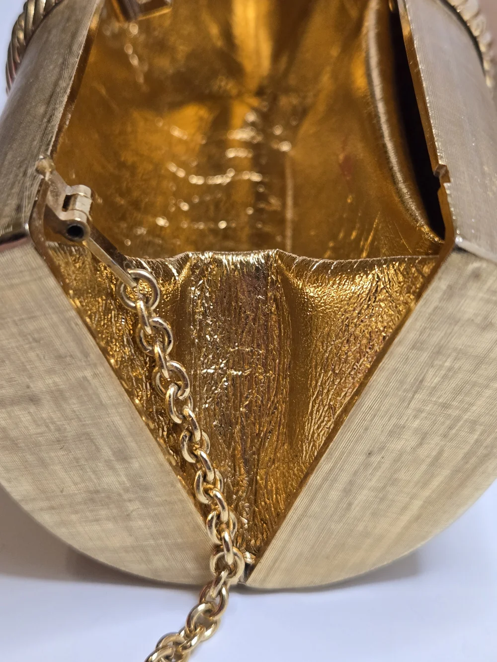 Rodo Gold Metallic Cylinder Clutch with Chain